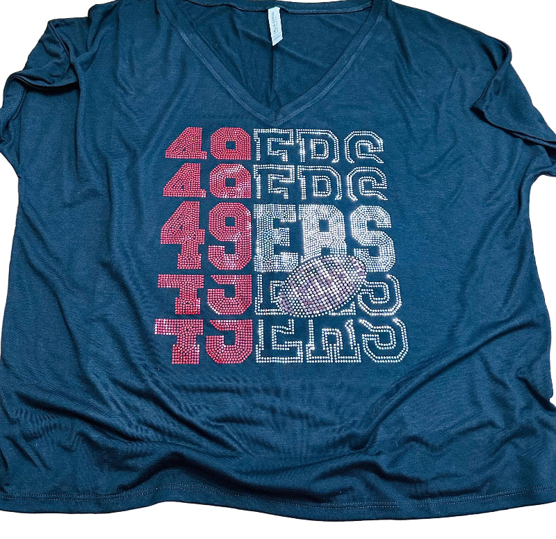 San Francisco 49ers Bling Tee, SF Bling, Bling Football Tee, 49ers Girl, Optional Personalization Name & Number Tee! - Stitch N Bling