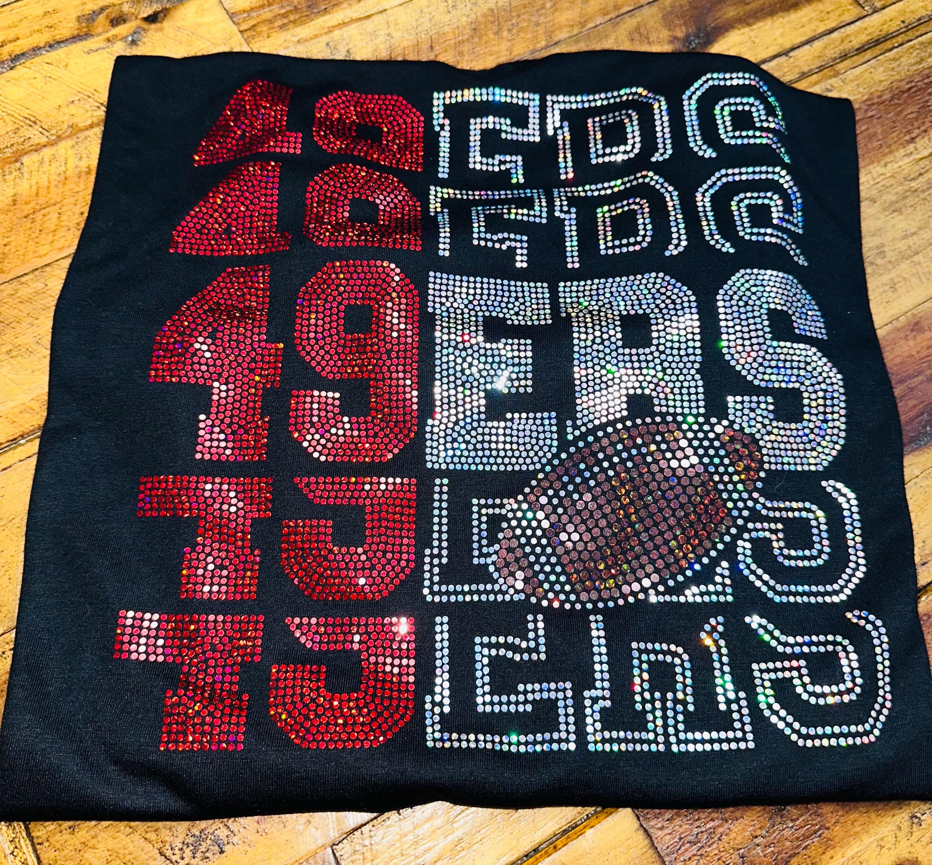 San Francisco 49ers Bling Tee, SF Bling, Bling Football Tee, 49ers Girl, Optional Personalization Name & Number Tee! - Stitch N Bling