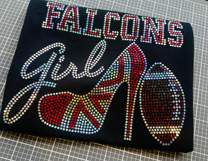 Personalized Atlanta Falcons Bling Tee, High Heel Shoe, Falcons Girl, Personalization Optional! Long sleeve and Sweatshirts! - Stitch N Bling