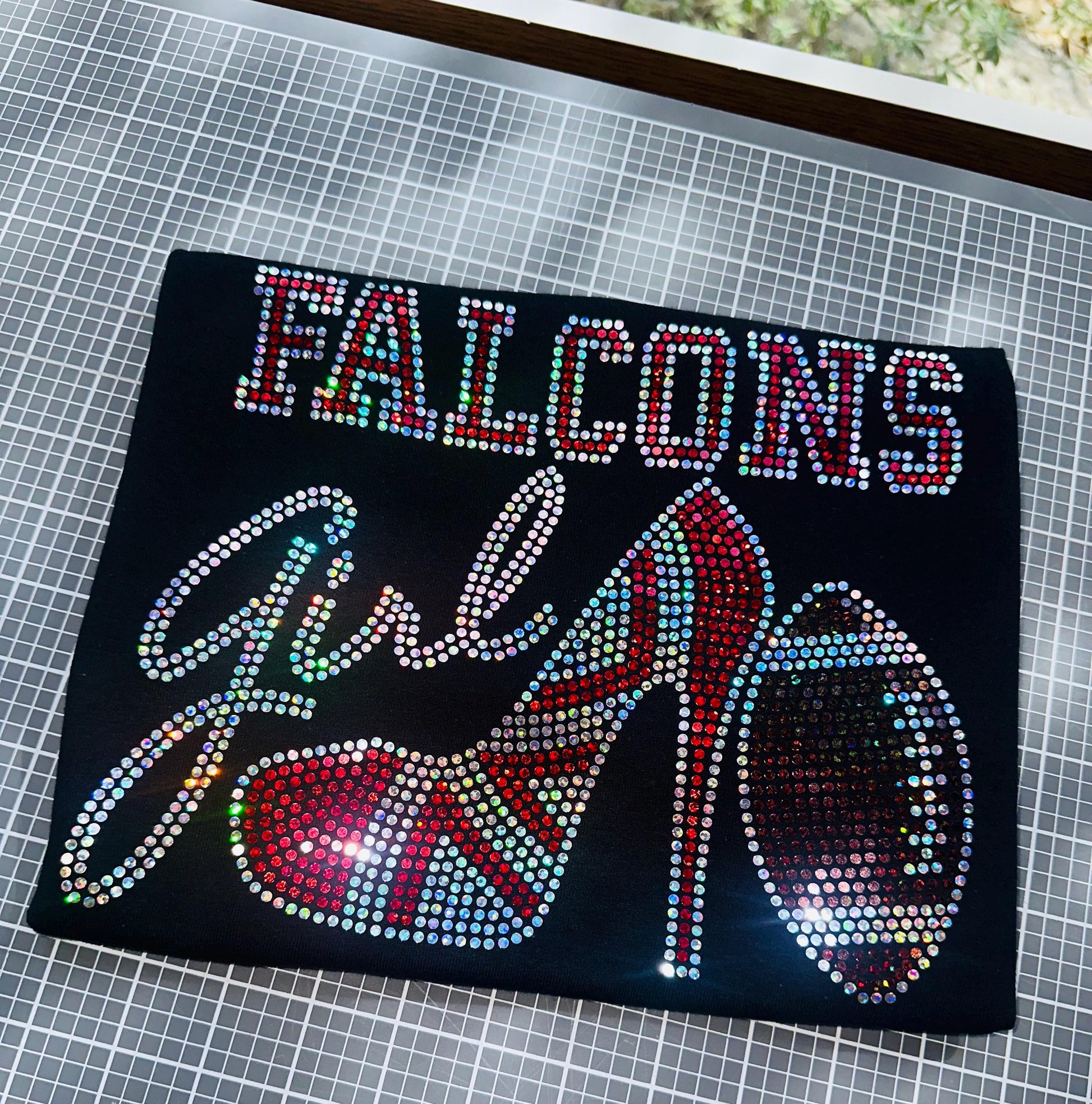 Personalized Atlanta Falcons Bling Tee, High Heel Shoe, Falcons Girl, Personalization Optional! Long sleeve and Sweatshirts! - Stitch N Bling