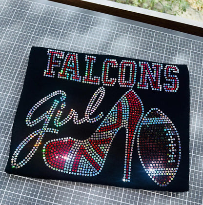 Personalized Atlanta Falcons Bling Tee, High Heel Shoe, Falcons Girl, Personalization Optional! Long sleeve and Sweatshirts! - Stitch N Bling