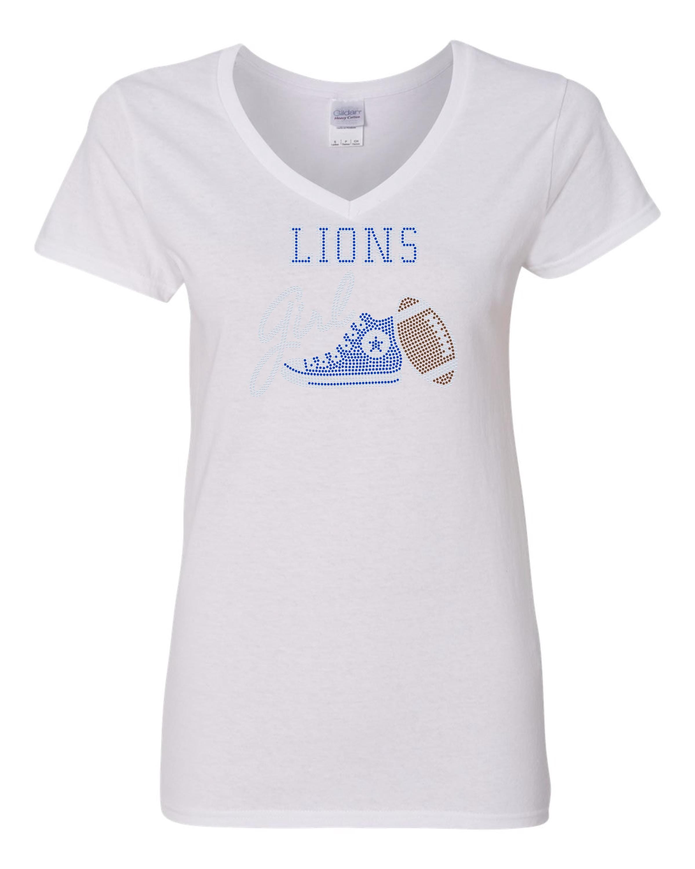 Detroit Lions Tennis Shoe Bling Tee, Detroit Michigan Football Tee, Lions Fan, Personalization Optional! Sweatshirts/Long sleeve Available! - Stitch N Bling