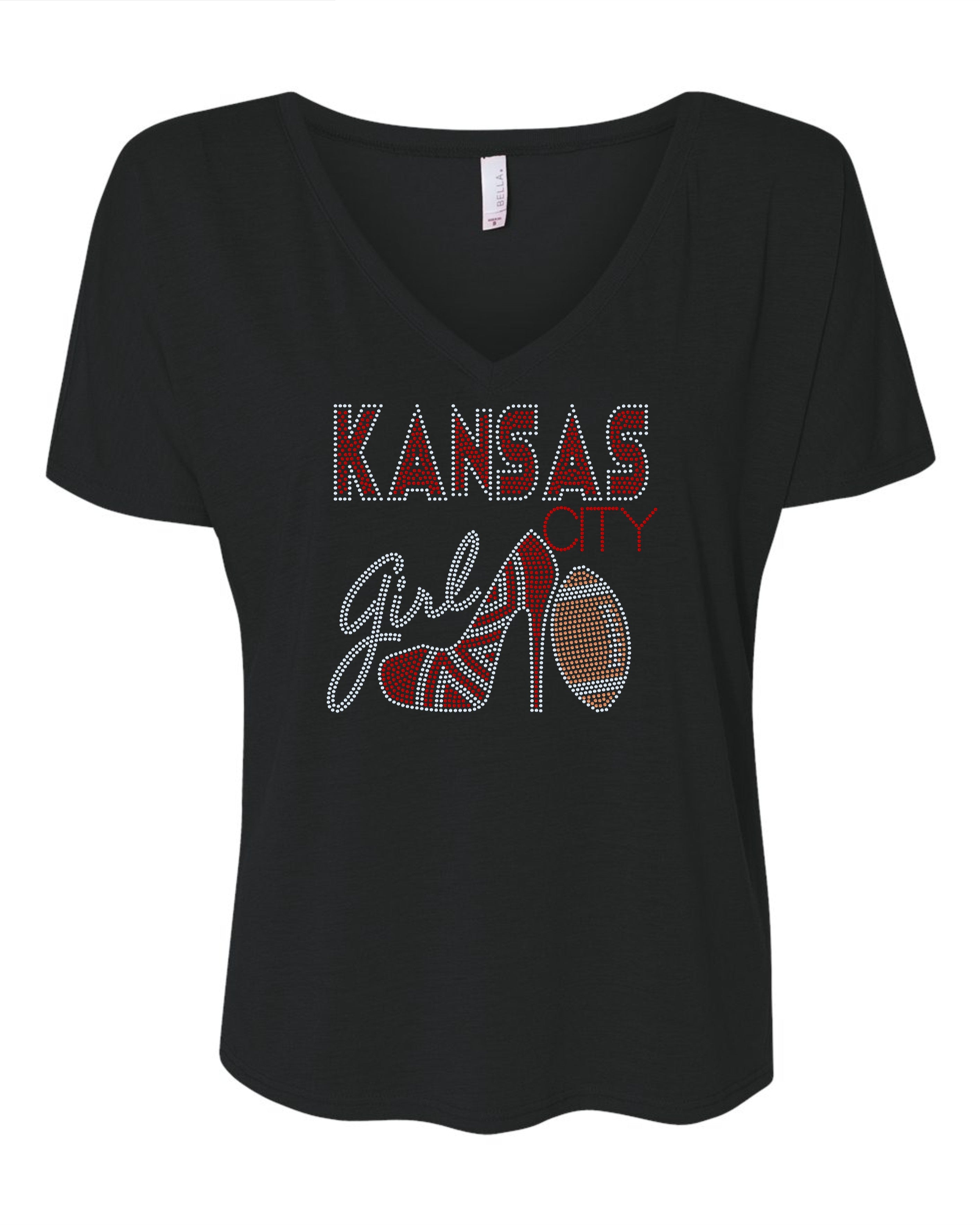 Personalized Kansas City Bling Tee, High Heel Shoe, Kansas City Girl, Personalization Optional! Sweatshirts and Long sleeve Available! - Stitch N Bling