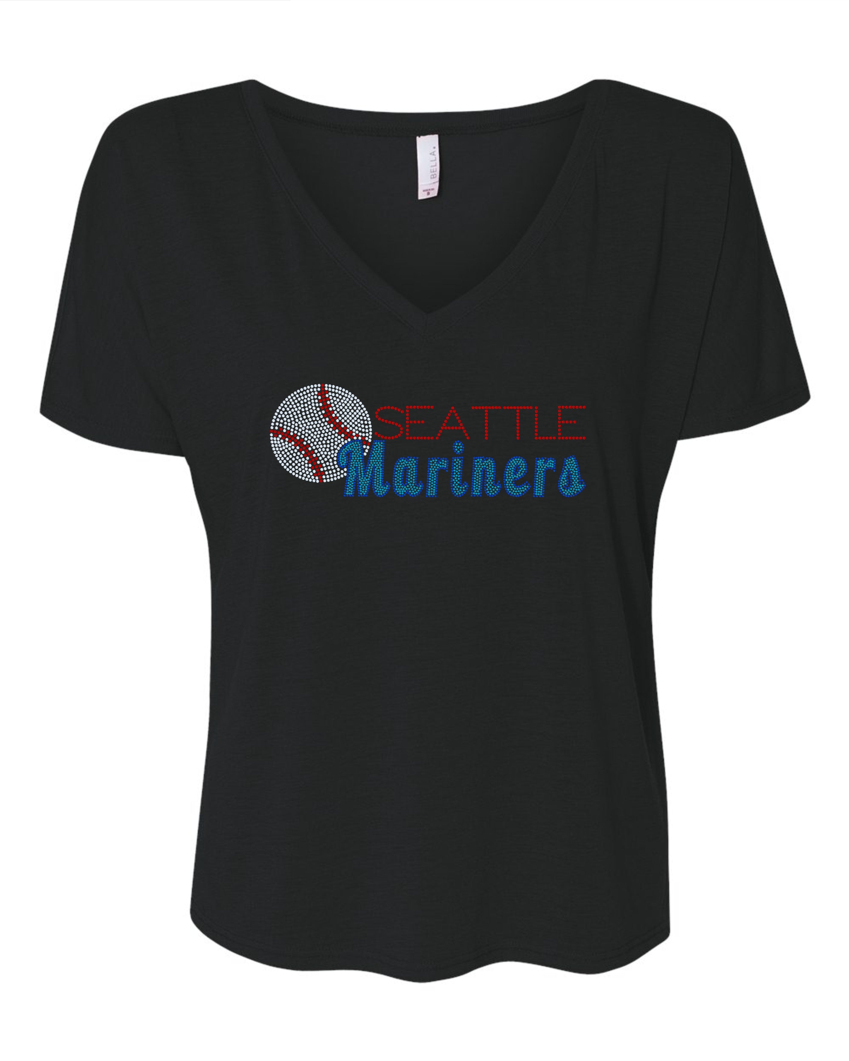 Seattle Mariners Baseball Bling / Baseball Sparkle/ Mariners Sports Bling Navy or Black Tee! Sweatshirts and Long Sleeves Available! (Copy) - Stitch N Bling