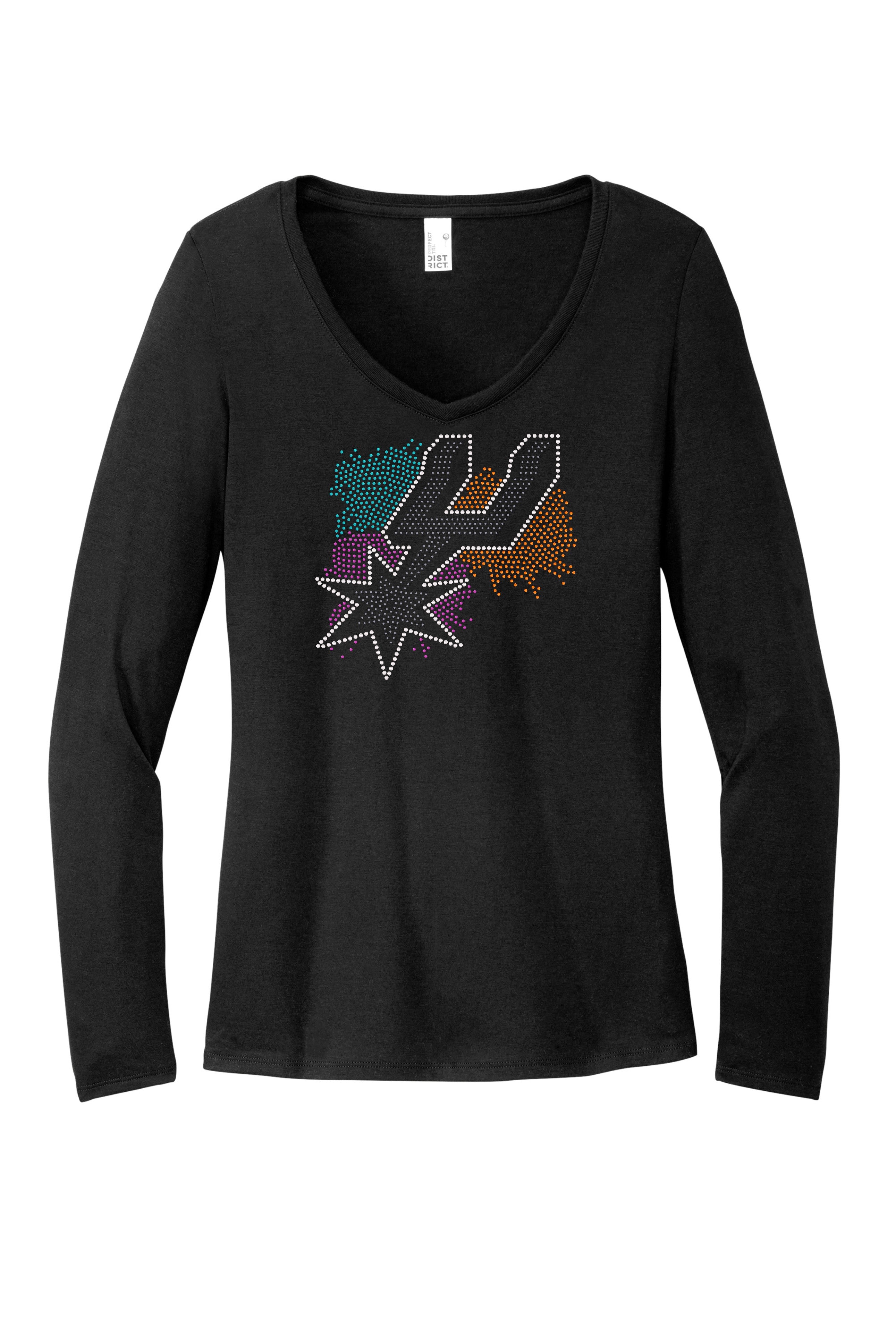 San Antonio Spurs Retro Pom Pom Basketball Bling Apparel – Ladies V-Neck Tee, Unisex Crewneck, Ladies Long Sleeve V-Neck Shirt, Unisex Sweatshirt