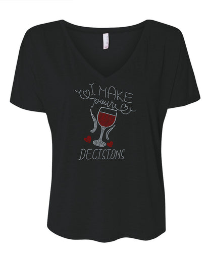 I Make Pour Decisions with Wine Glass Bling Tee, Wine Cute Tee or Tank / Fun Bling Tee Sparkly Spangle Tee - Stitch N Bling