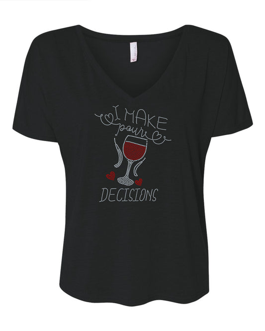 I Make Pour Decisions with Wine Glass Bling Tee, Wine Cute Tee or Tank / Fun Bling Tee Sparkly Spangle Tee - Stitch N Bling