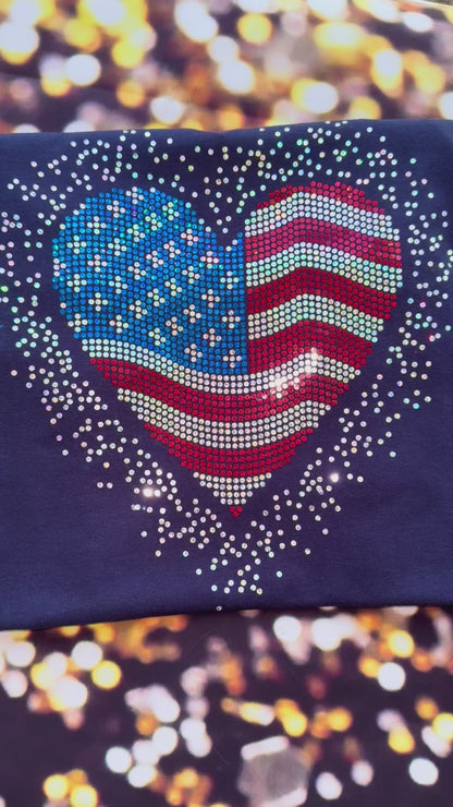 USA Heart Scatter Bling / 4th of July / American Tee, Long Sleeve, Sweatshirt
