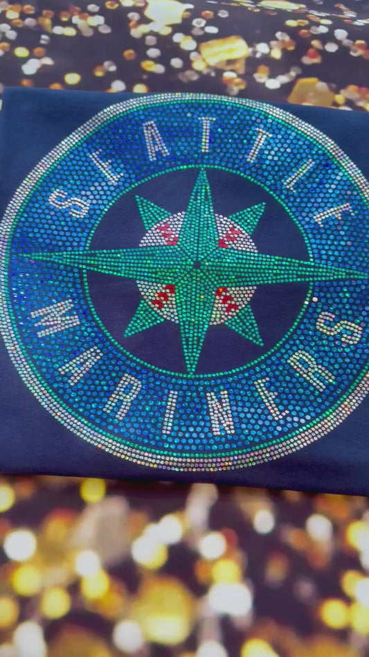 Seattle Mariners Bling / Baseball Sparkle/ Mariners Sports Bling Navy or Black Tee! Sweatshirts and Long Sleeves Available!