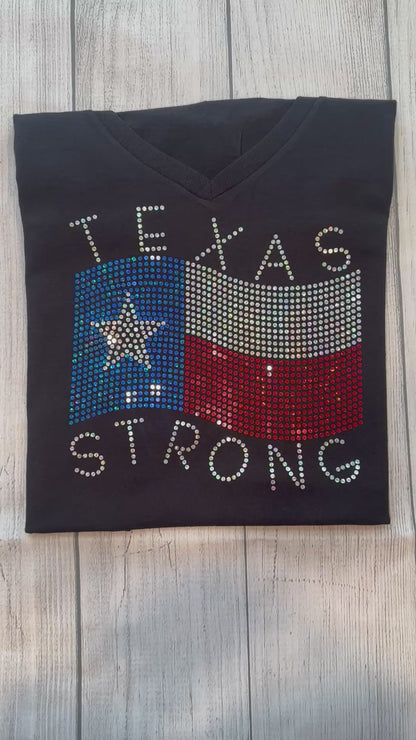 Texas Strong Flag Bling Shirt/State of Texas Sparkle Tee/ Texas Spirit Tee, Long Sleeve, Sweatshirt