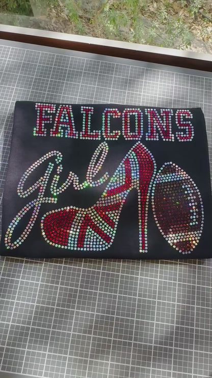 Personalized Atlanta Falcons Bling Tee, High Heel Shoe, Falcons Girl, Personalization Optional! Long sleeve and Sweatshirts!
