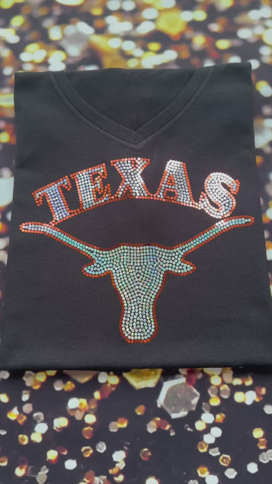 UT Austin Longhorn Texas University! University of Texas at Austin Bling/University/Texas Sports Bling Tee or Tank! White or Black tee!