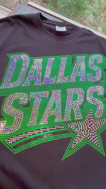 Dallas Stars Bling Tee, Hockey Bling T-Shirt, Dallas Hockey, Optional Personalization Name & Number Tee!