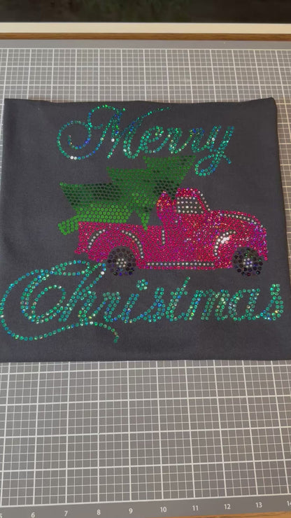 Merry Christmas Old Pink Truck with Christmas Tree Spangle Tee, T-Shirt/Christmas Tree Design! Christmas Sweatshirt