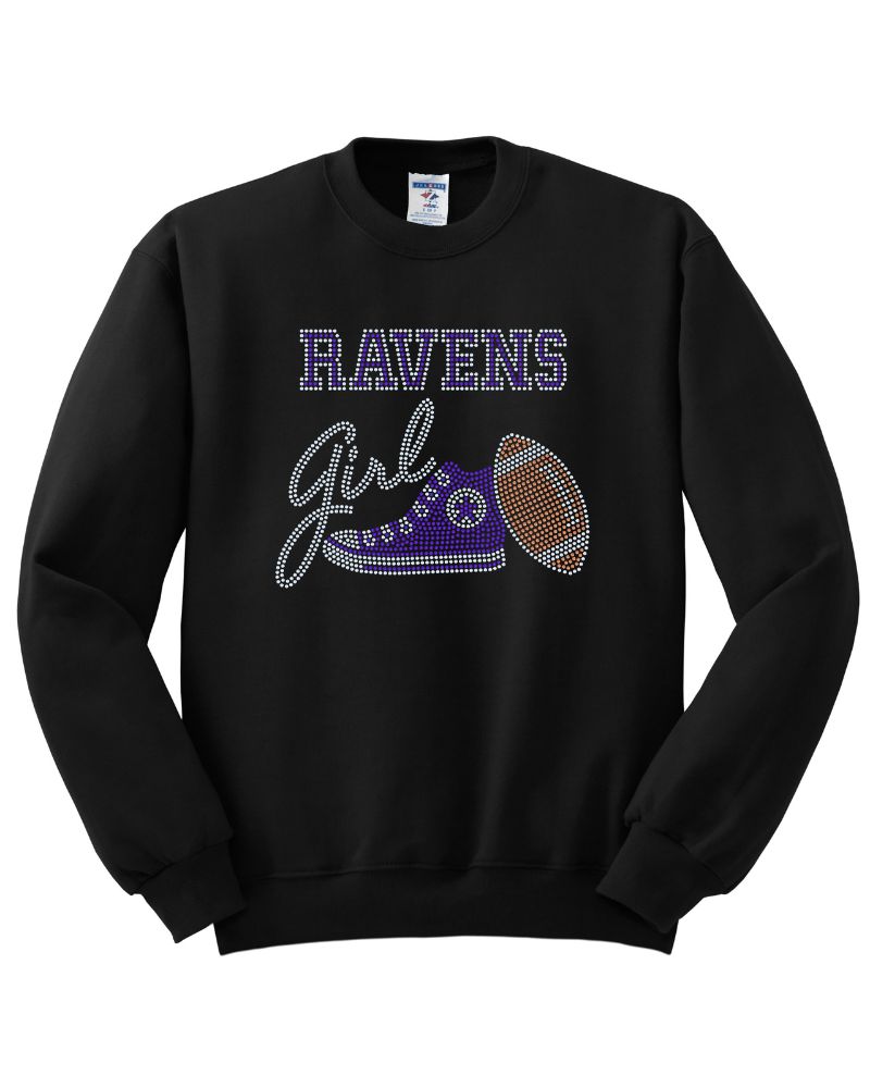 Baltimore Ravens Girl Tennis Shoe Football Bling Apparel -  Ladies V-Neck Tee, Unisex Crewneck, Ladies Long Sleeve V-Neck Shirt, Unisex Sweatshirt