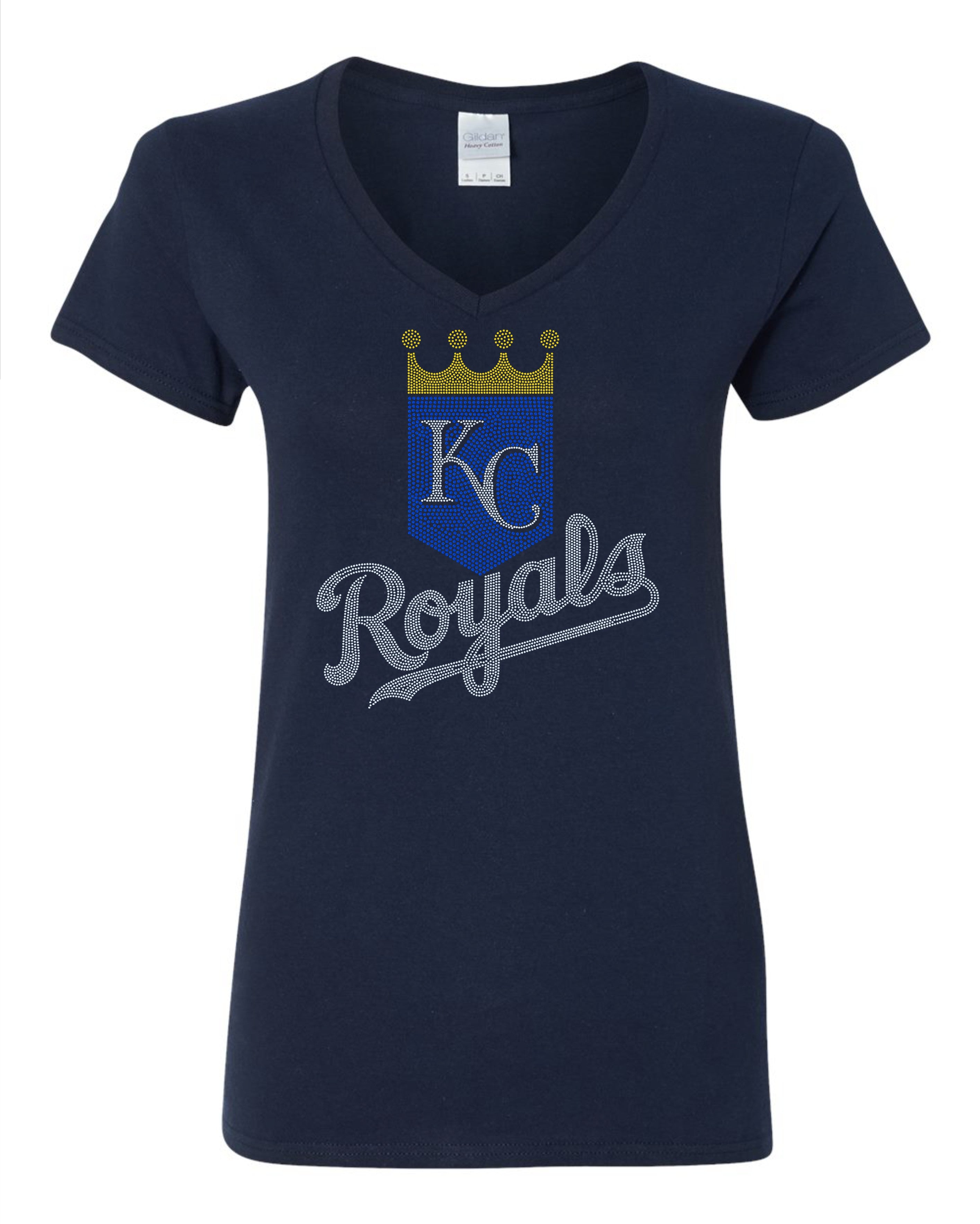 Kansas City Royals Baseball Bling Apparel – Ladies V-Neck Tee, Unisex Crewneck, Ladies Long Sleeve V-Neck Shirt, Unisex Sweatshirt
