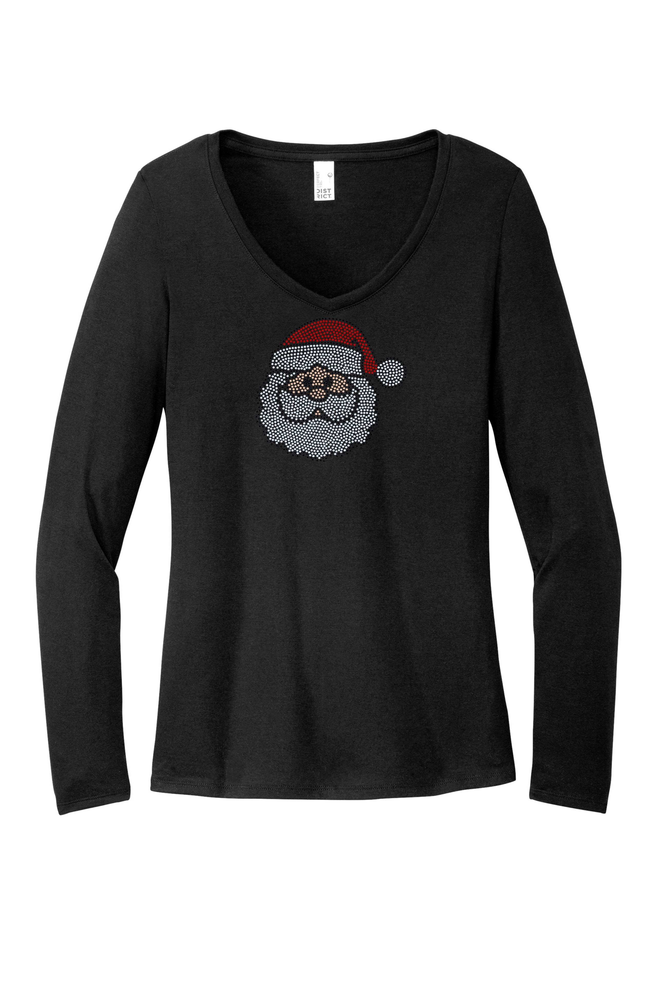 Christmas Santa Personalized Bling Apparel – Ladies V-Neck Tee, Unisex Crewneck, Ladies Long Sleeve V-Neck Shirt, Unisex Sweatshirt