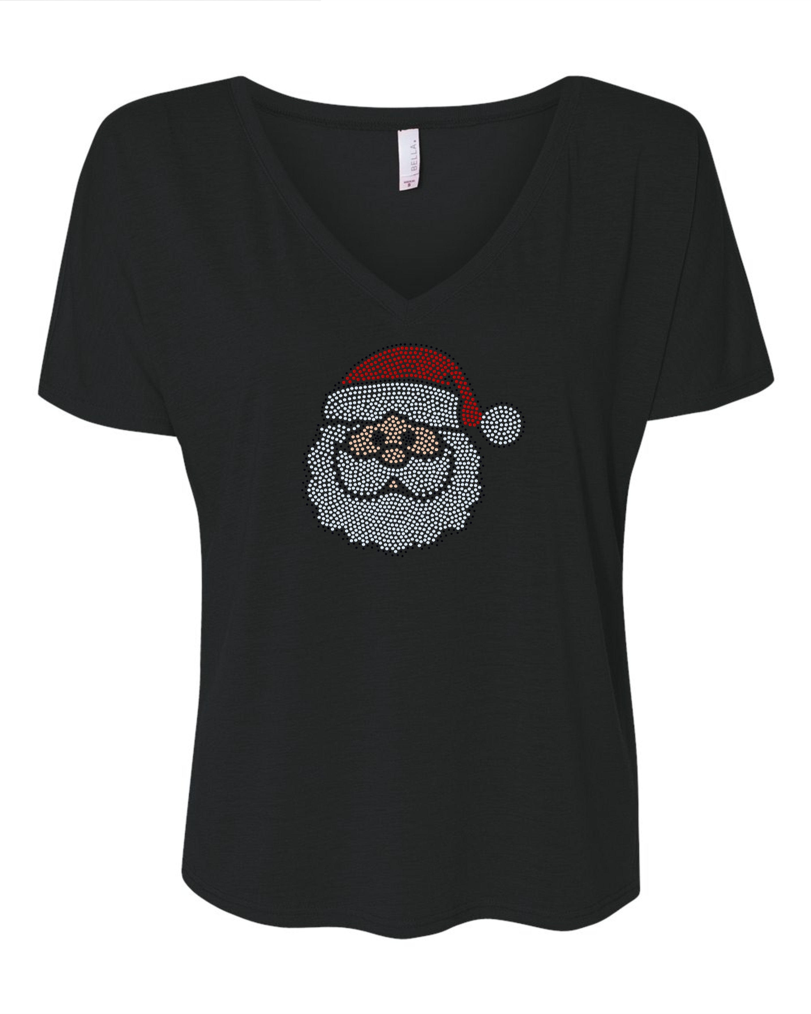 Christmas Santa Personalized Bling Apparel – Ladies V-Neck Tee, Unisex Crewneck, Ladies Long Sleeve V-Neck Shirt, Unisex Sweatshirt
