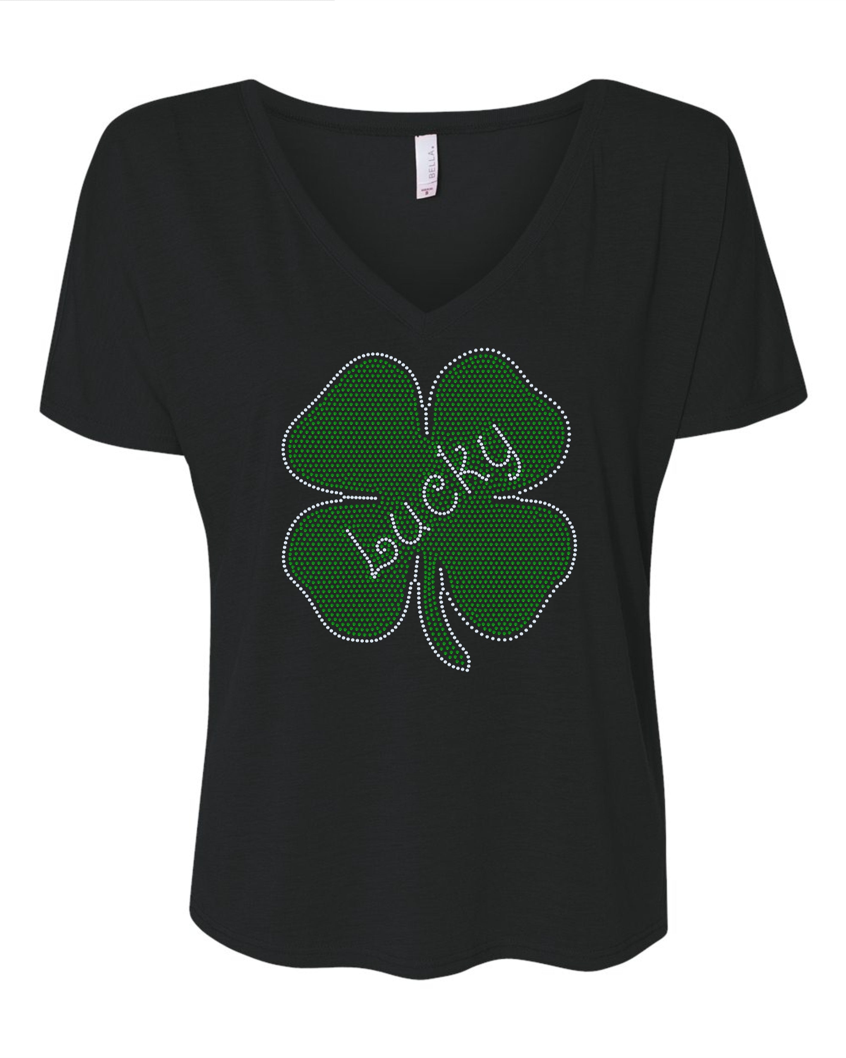 Lucky Shamrock St. Patty's Sparkle Bling Apparel – Ladies V-Neck Tee, Unisex Crewneck, Ladies Long Sleeve V-Neck Shirt, Unisex Sweatshirt