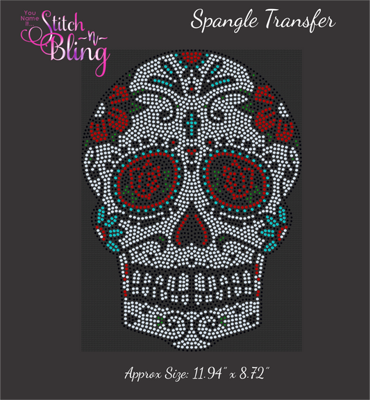 Rose Skull Spangle Transfer, Halloween Spangle Transfer, Day of The Dead Hotfix Transfer