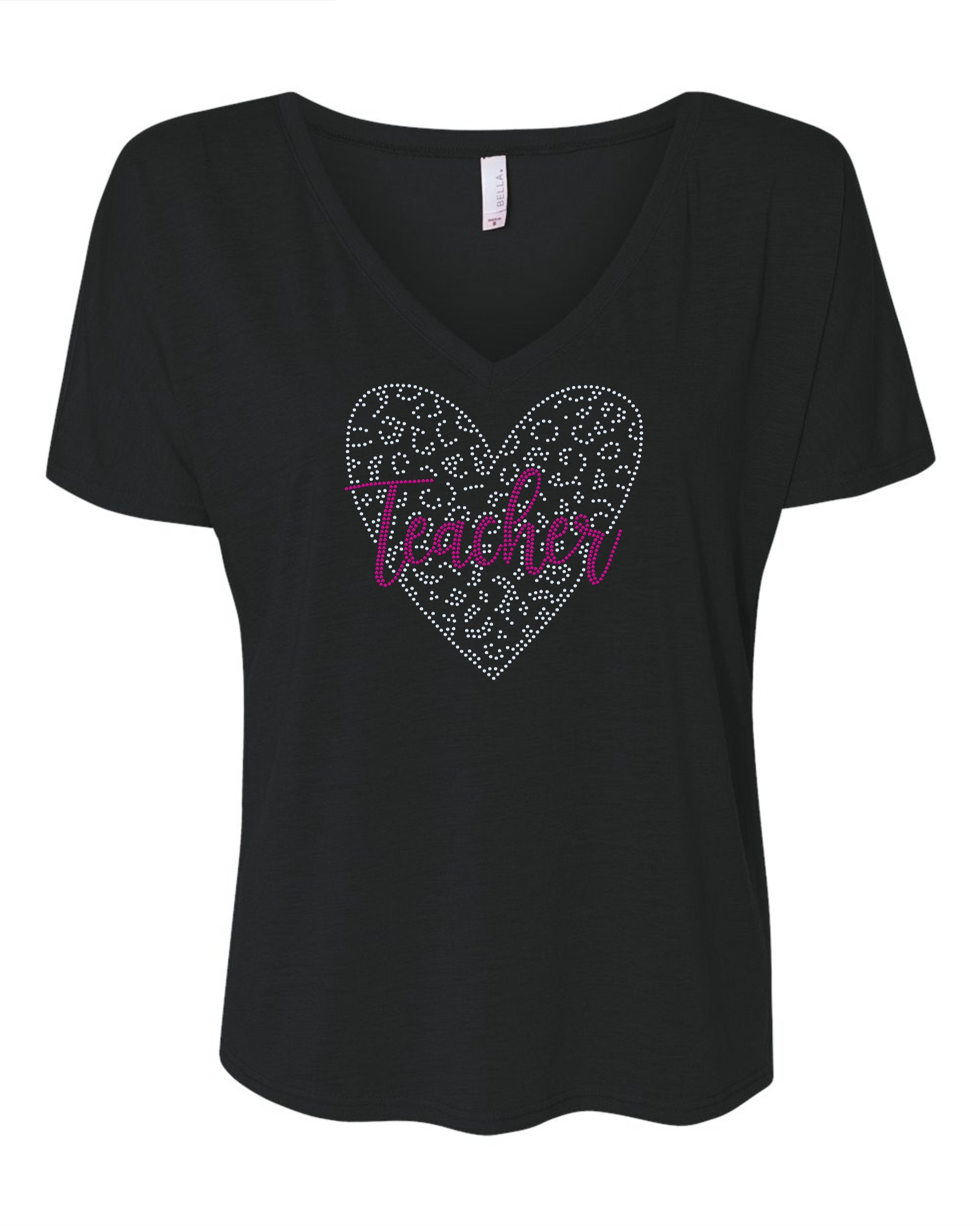 Teacher Heart Bling Tee / Back to School or Teacher Spirit Day/ Teacher Love Sparkle Design / Teachers Tank, Tee or Sweatshirt! - Stitch N Bling