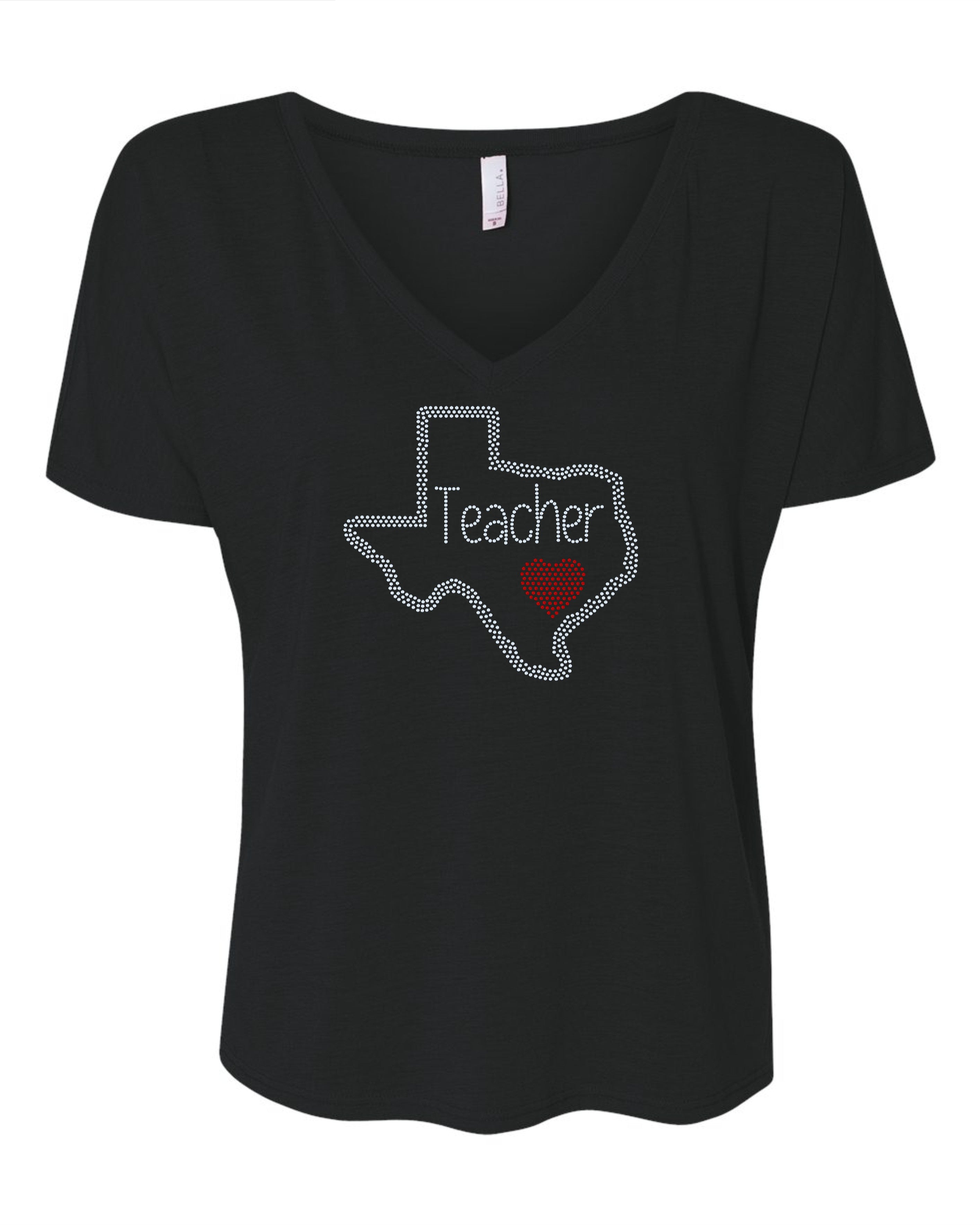 Texas Teacher Bling Tee / Back to School or Teacher Spirit Day/ Teacher Sparkle Design / Texas Teachers Tank, Tee or Sweatshirt! - Stitch N Bling