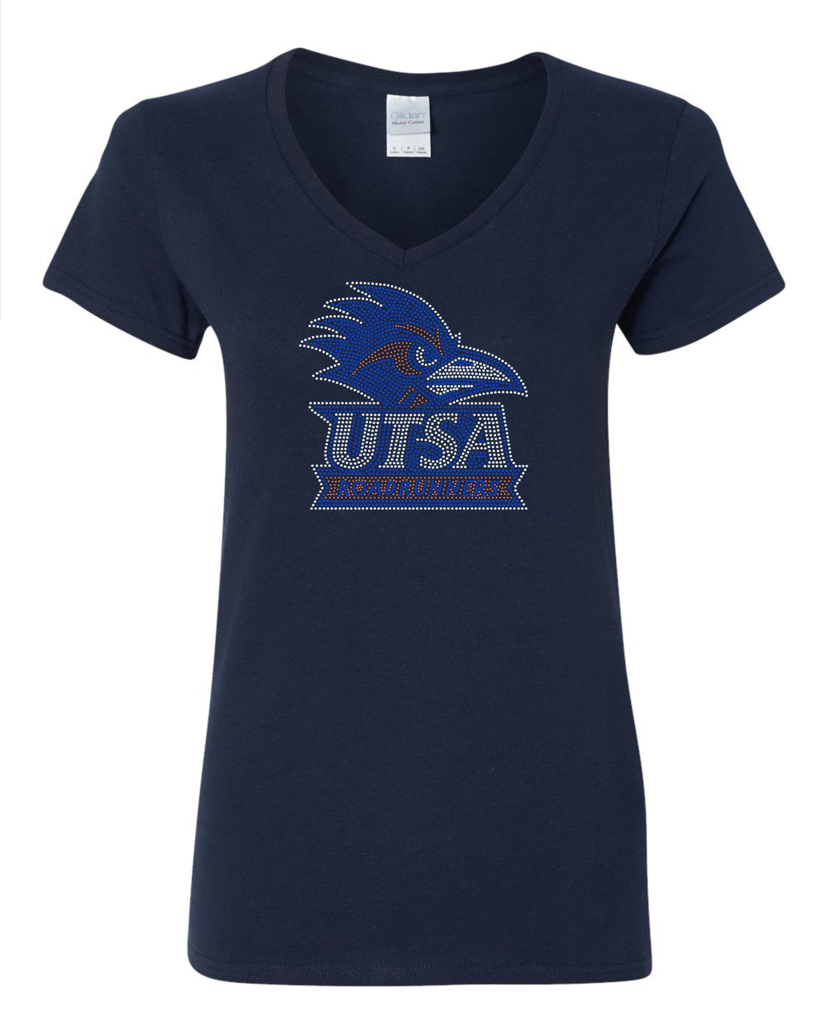 UTSA Roadrunners Texas University of Texas at San Antonio College Sports Bling Apparel -  Ladies V-Neck Tee, Unisex Crewneck, Ladies Long Sleeve V-Neck Shirt, Unisex Sweatshirt