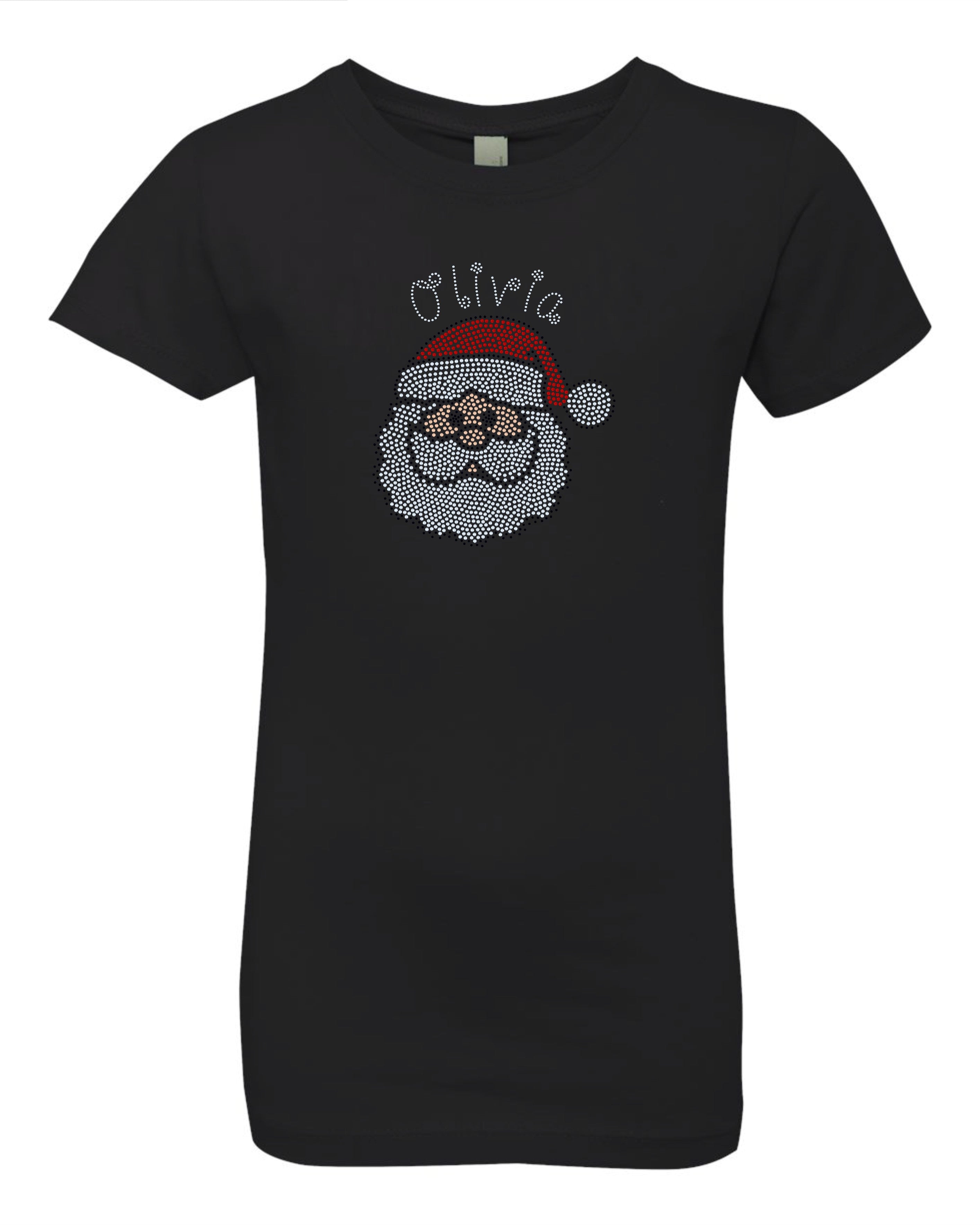 Christmas Santa Personalized Bling Youth Apparel – Girls and Unisex Children Crewneck with Free Personalization